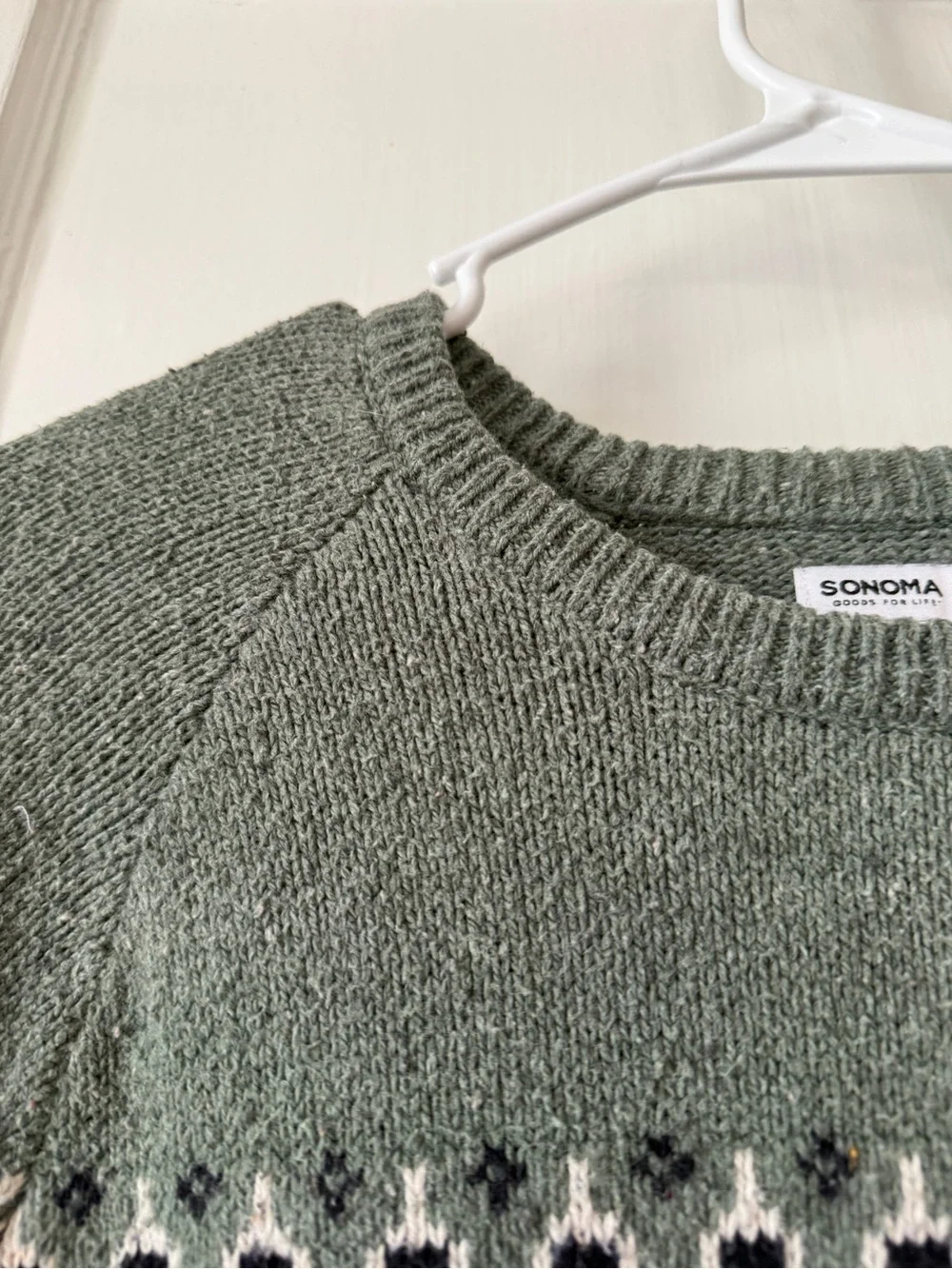 Sonoma Fair Isle Crewneck Sweater in Green, Black and Cream size Small